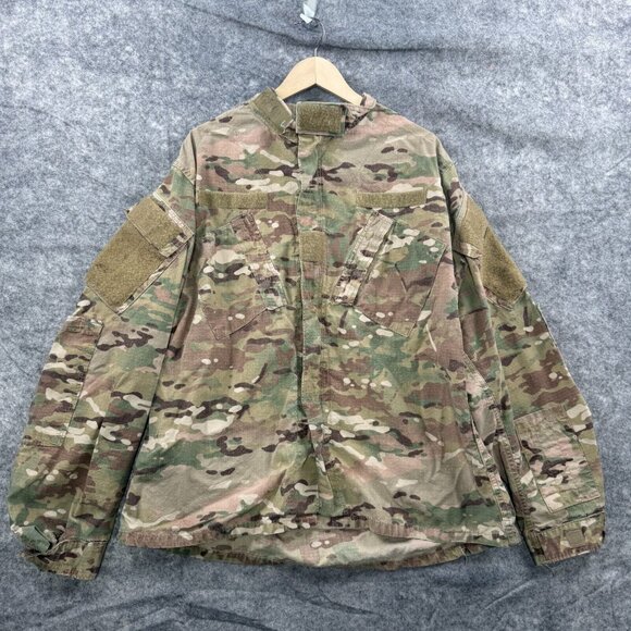 Army Combat Uniform Coat Mens L Jacket Brown Green Camo FR Flame Resistant - Picture 1 of 11